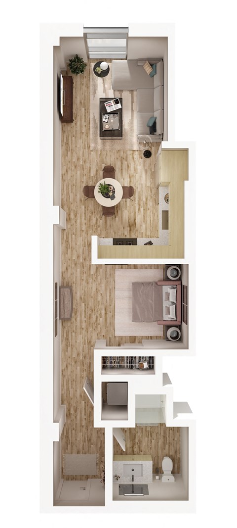 Floor plan for studio, 1 bath, 523 sqft